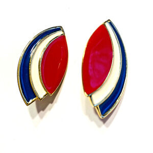 Vintage Monet Clip On Earrings Patriotic Mod 1970's Red White & Blue Jewelry